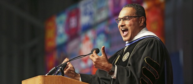 Freeman Hrabowski addresses the crowd during Commencement